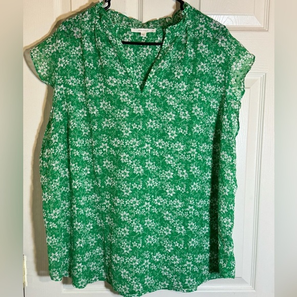 Fun 2 Fun Green Alvena Split Neck‎ Blouse Size 2x High-Low Hem Sheer Flowy - Picture 1 of 9